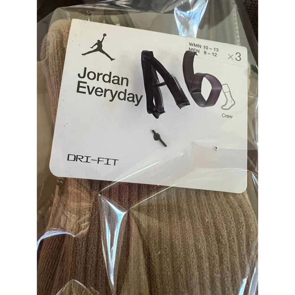 Jordan Crew Socks Men 8-12 Brown New Dri-Fit 3-Pack 2
